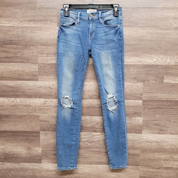 Frame‎ Denim Le Skinny de Jeanne Jeans Distressed Blue Light Wash Womens 25 - Picture 3 of 14